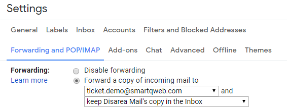 Gmail Forwarding settings