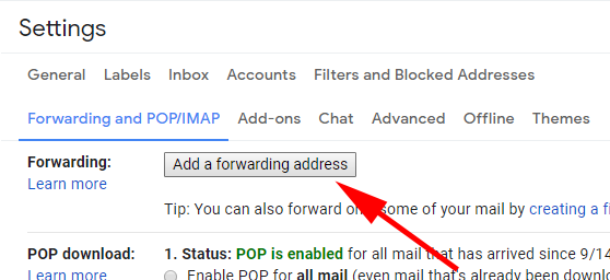 Gmail Forwarding settings